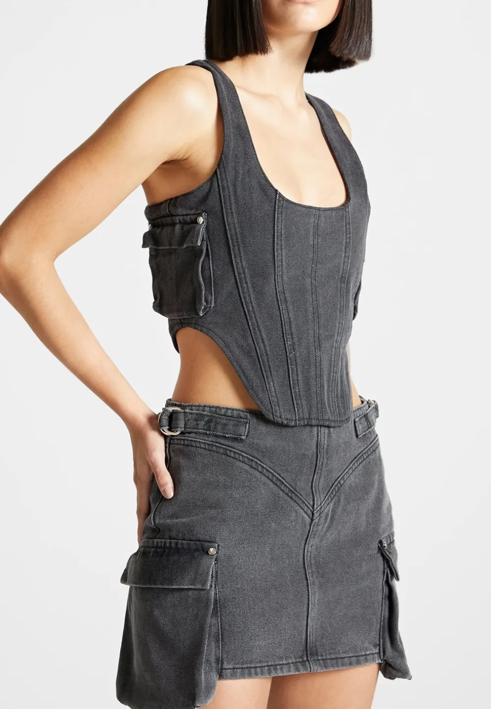 Denim Cargo Mini Skirt