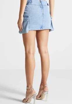 Denim Cargo Mini Skirt