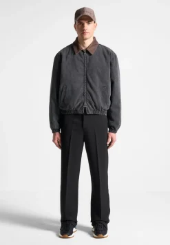 Denim Padded Cropped Bomber Jacket - Washed Grey