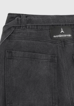 Denim Strap Cargo Jeans - Washed Black