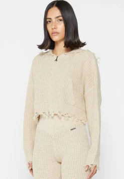 Distressed Chunky Knit Hoodie