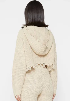 Distressed Chunky Knit Hoodie