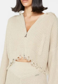 Distressed Chunky Knit Hoodie