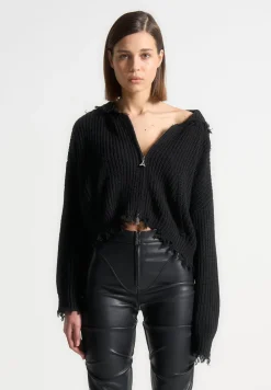 Distressed Chunky Knit Hoodie