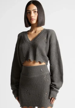 Distressed Knit Crop Jumper