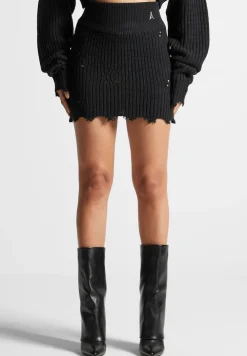 Distressed Knit Mini Skirt
