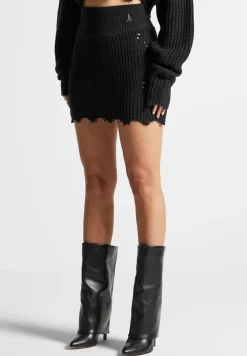 Distressed Knit Mini Skirt