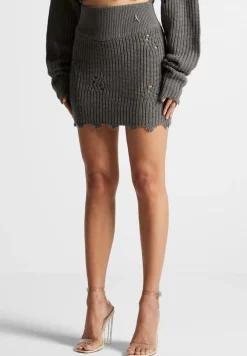 Distressed Knit Mini Skirt