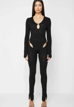 Distressed Knitted Cut Out Jumpsuit