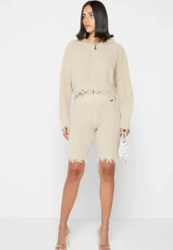 Distressed Knitted Cycling Shorts