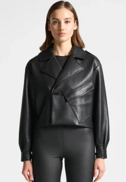 Double Breasted Vegan Leather Biker Jacket