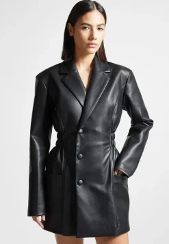 Double Breasted Vegan Leather Blazer Dress
