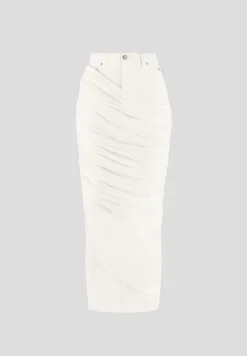 Draped Mesh Denim Maxi Skirt