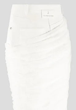 Draped Mesh Denim Maxi Skirt