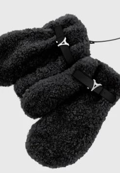 Eiffel Plush Mittens And Vegan Leather And Plush Puffer Scarf Set - Bl