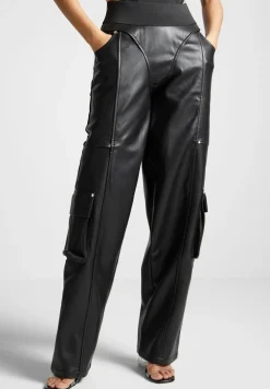 Elasticated Waist Vegan Leather Cargo Trousers