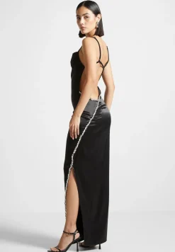 Embellished Open Back Satin Midaxi Dress