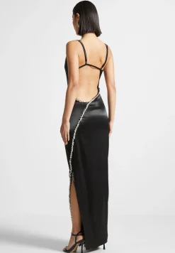 Embellished Open Back Satin Midaxi Dress