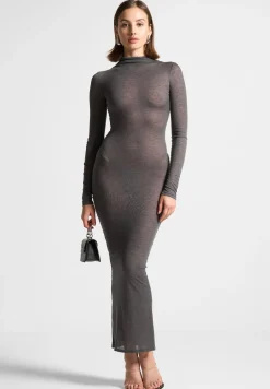 Eternelle Mock Neck Sheer Midaxi Dress