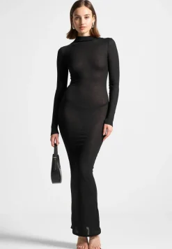 Eternelle Mock Neck Sheer Midaxi Dress