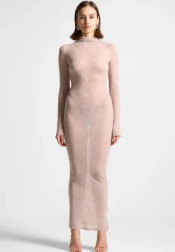 Eternelle Mock Neck Sheer Midaxi Dress