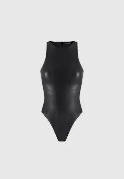 Eternelle Vegan Leather Racer Neck Bodysuit