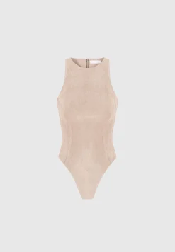 Eternelle Vegan Suede Racer Neck Bodysuit