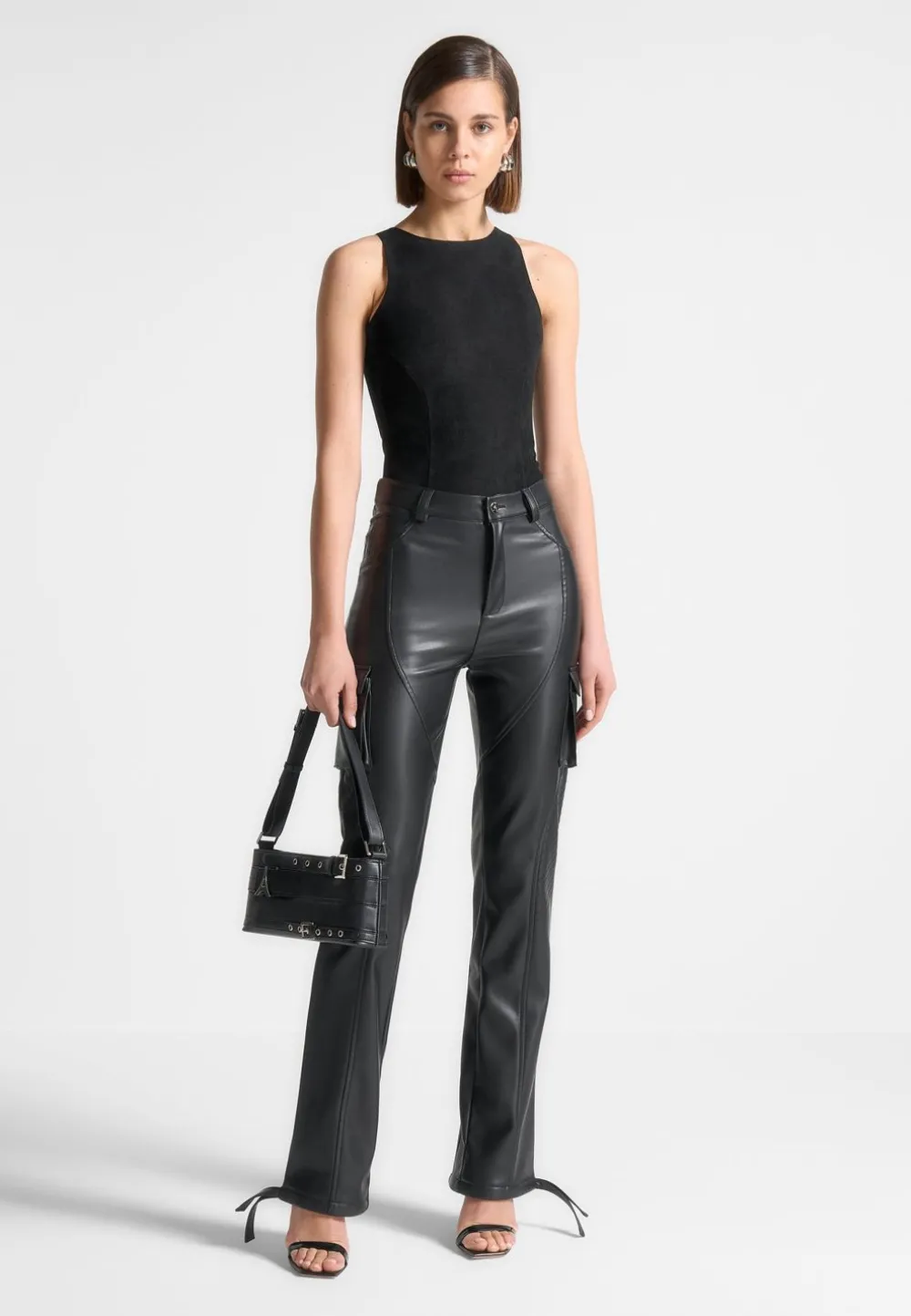 Eternelle Vegan Suede Racer Neck Bodysuit