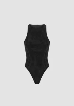 Eternelle Vegan Suede Racer Neck Bodysuit