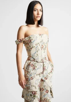 Floral Jacquard Bardot Corset Top