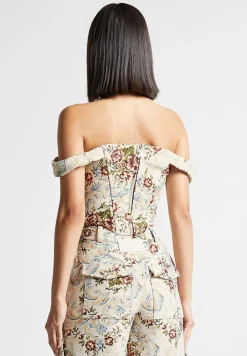 Floral Jacquard Bardot Corset Top