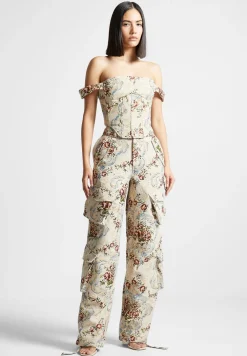 Floral Jacquard Bardot Corset Top