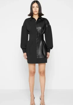 Half Vegan Leather Shirt Dress