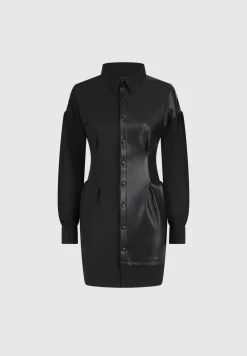 Half Vegan Leather Shirt Dress