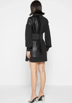Half Vegan Leather Shirt Dress
