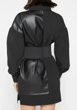 Half Vegan Leather Shirt Dress