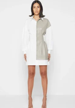 Half Vegan Leather Shirt Dress