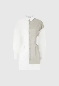 Half Vegan Leather Shirt Dress