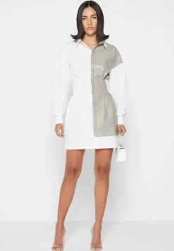 Half Vegan Leather Shirt Dress