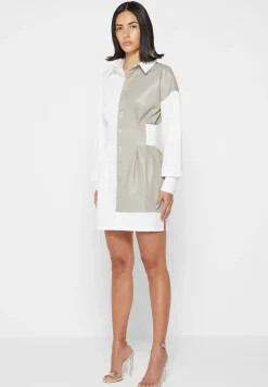 Half Vegan Leather Shirt Dress
