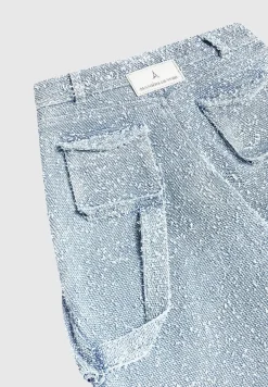 High Waisted Boucle Denim Cargo Pants