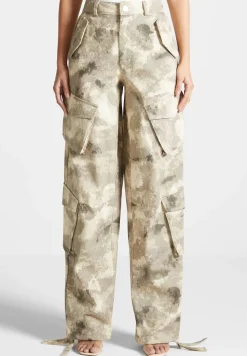 High Waisted Camo Cargo Pants - Beige