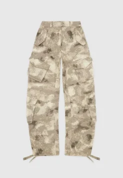 High Waisted Camo Cargo Pants - Beige