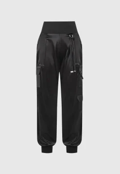 High Waisted Satin Cargo Trousers