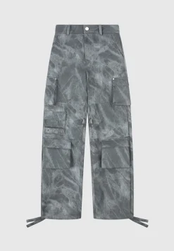 High Waisted Vintage Marble Leather Cargo Pants - Washed