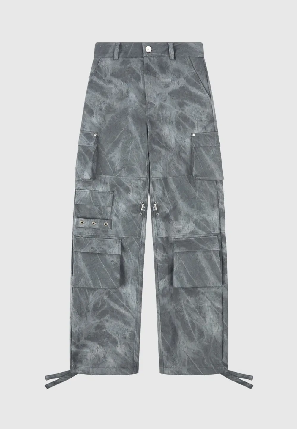 High Waisted Vintage Marble Leather Cargo Pants - Washed