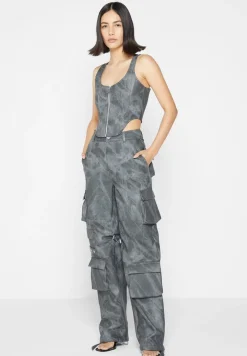 High Waisted Vintage Marble Leather Cargo Pants - Washed