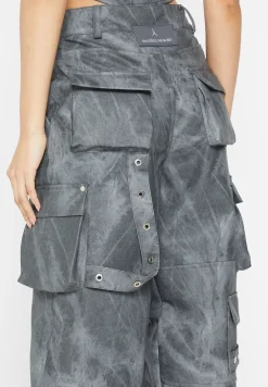 High Waisted Vintage Marble Leather Cargo Pants - Washed