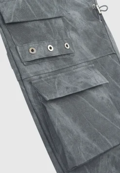 High Waisted Vintage Marble Leather Cargo Pants - Washed