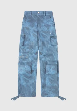 High Waisted Vintage Marble Leather Cargo Pants - Washed